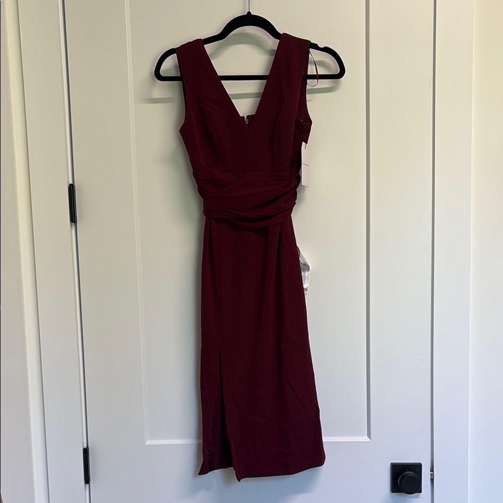 NWT Dress the Population Red Sheath Midi Dress V-Neck Sleeveless, XS